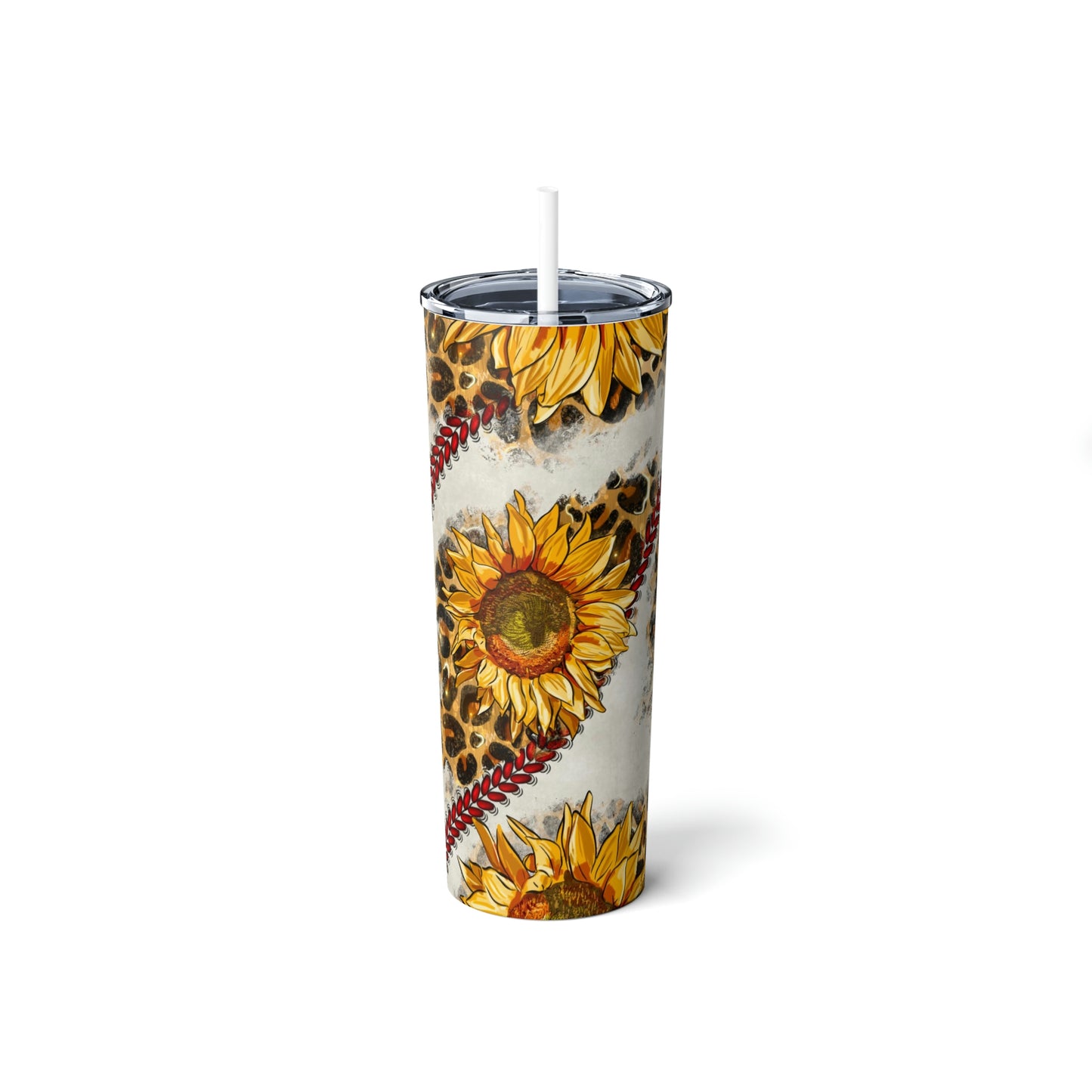 Baseball Sunflower Skinny Steel Tumbler with Straw, 20oz