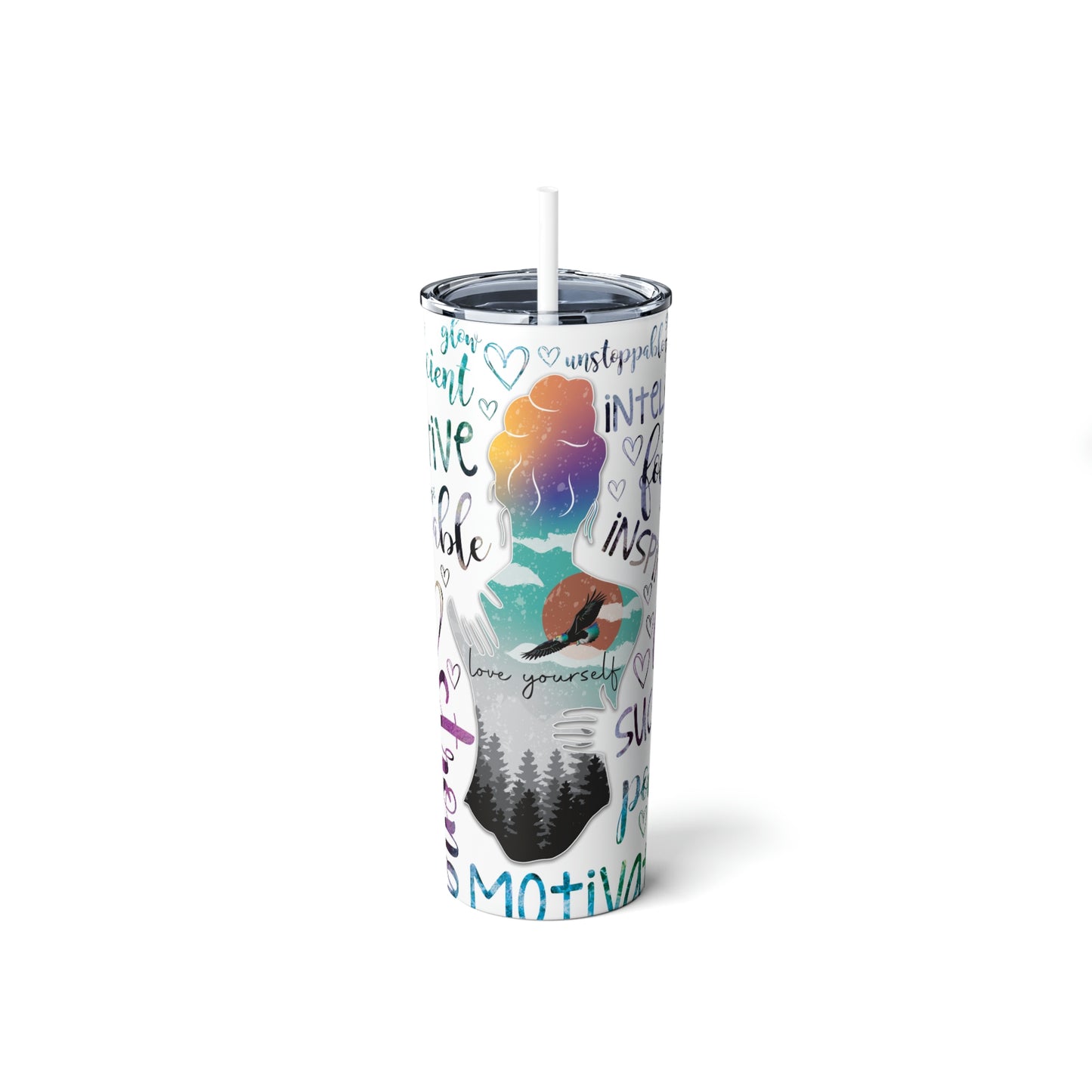 Love Yourself Skinny Steel Tumbler with Straw, 20oz