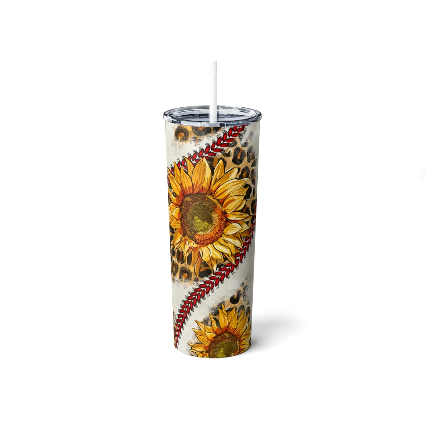 Baseball Sunflower Skinny Steel Tumbler with Straw, 20oz