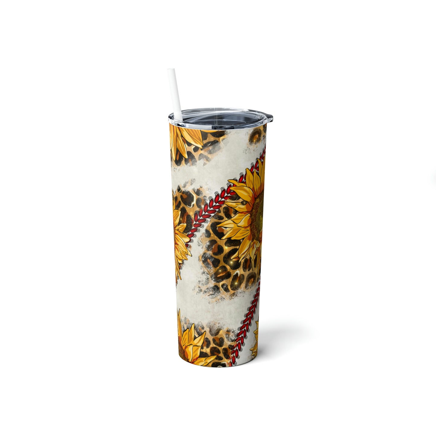 Baseball Sunflower Skinny Steel Tumbler with Straw, 20oz