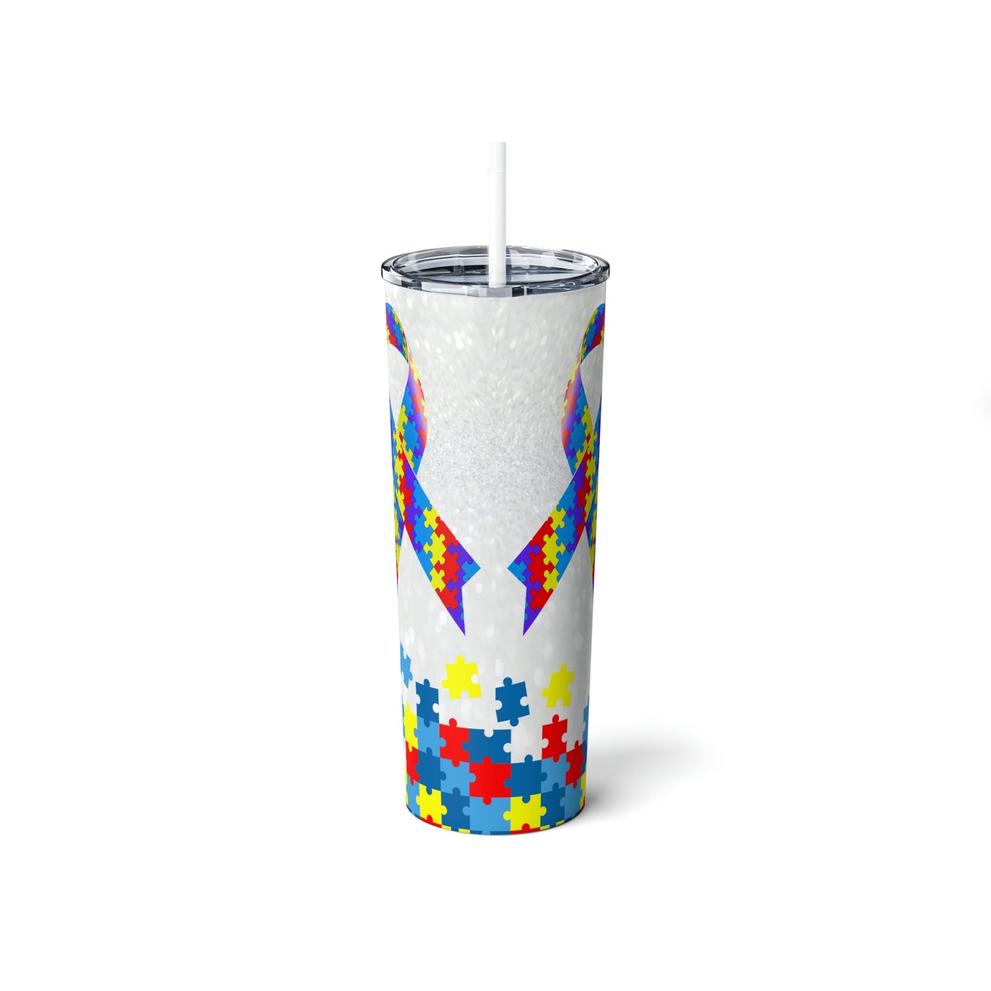 Autism Skinny Steel Tumbler with Straw, 20oz