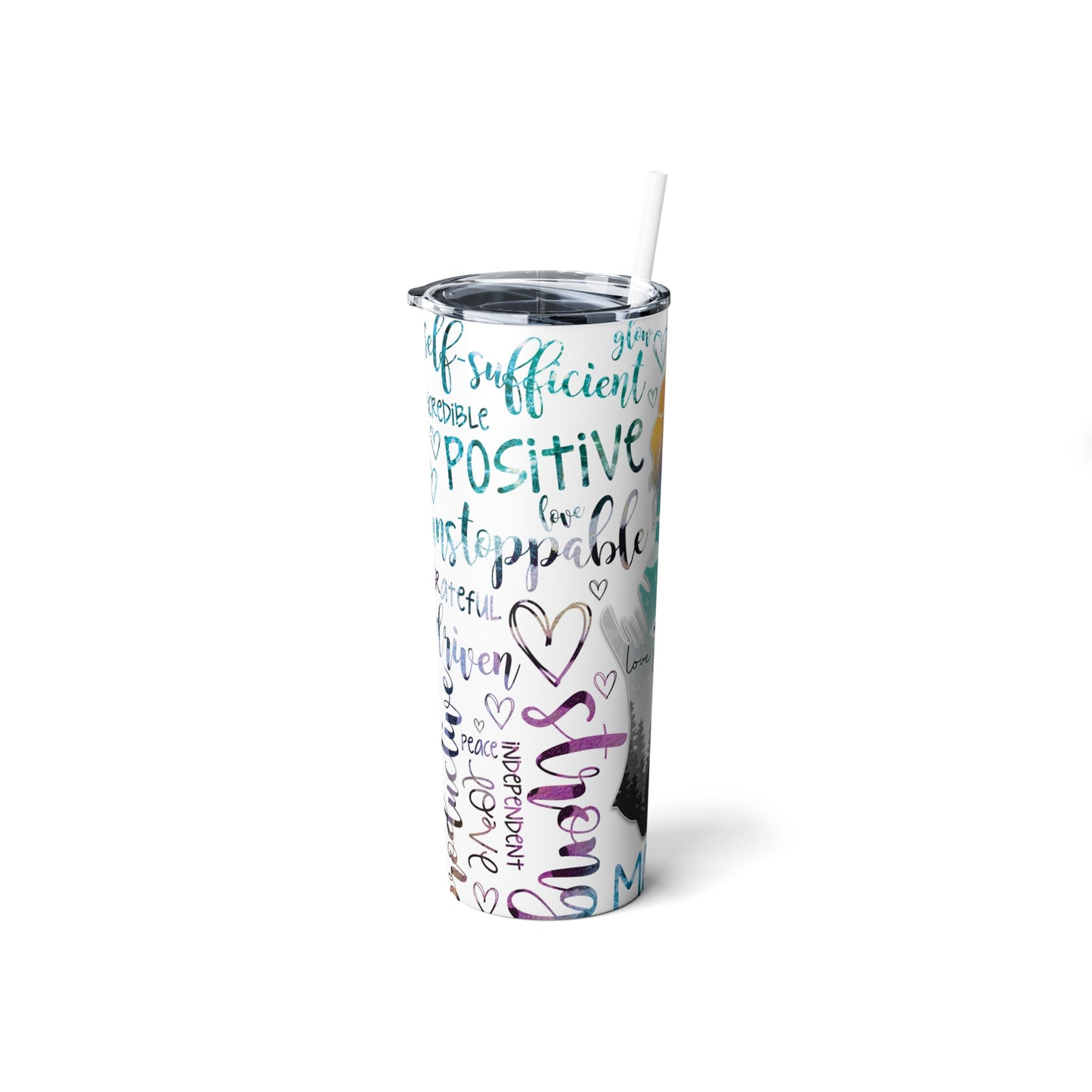 Love Yourself Skinny Steel Tumbler with Straw, 20oz