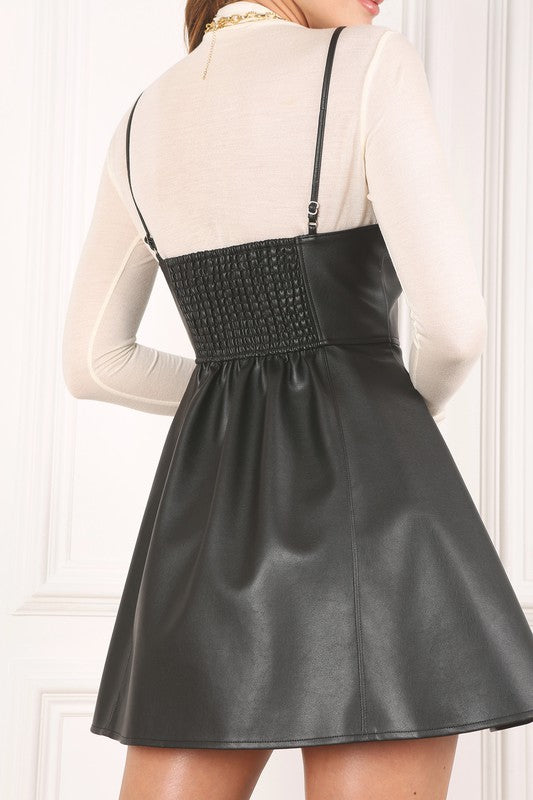 Black Vegan leather bustier mini dress
