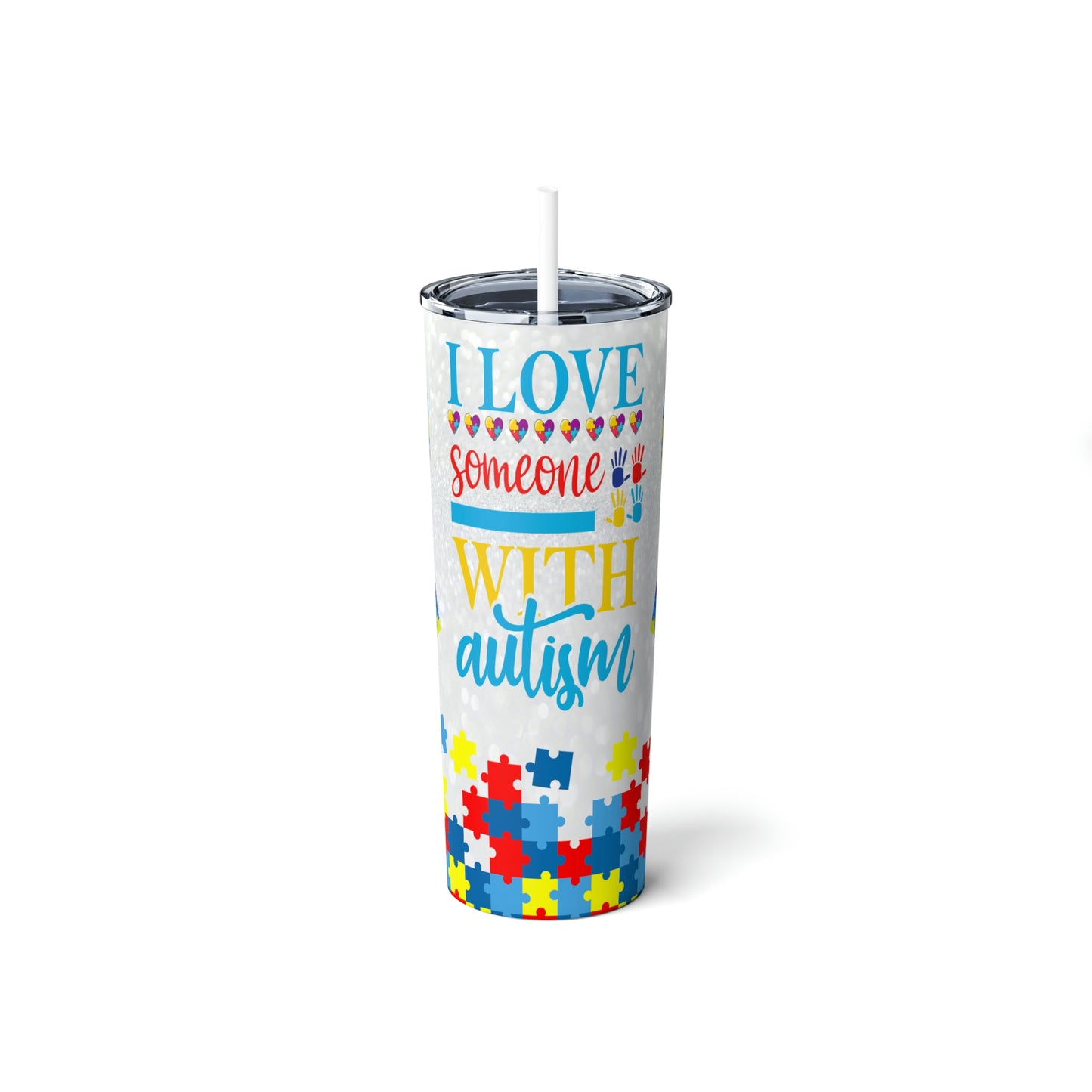 Autism Skinny Steel Tumbler with Straw, 20oz