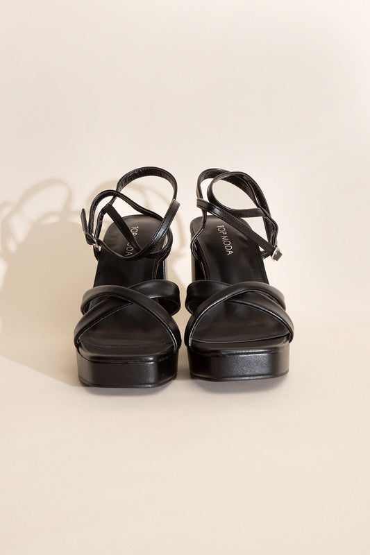 SODA VALOR CROSS ANKLE STRAP HEELS