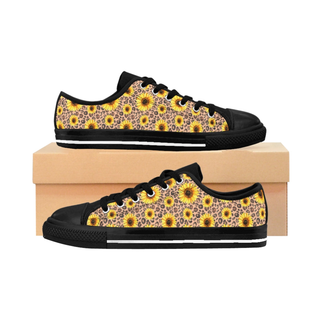Leopard Print + Sunflowers - Women's Sneakers
