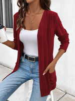 Pocketed Open Front Long Sleeve Cardigan