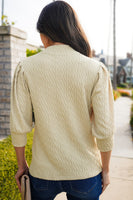 Textured Mock Neck Three-Quarter Sleeve Top