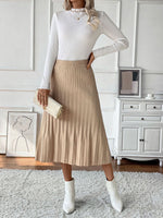 Perfee Pleated Midi Sweater Skirt