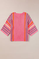 Striped Boat Neck Three-Quarter Sleeve Knit Top