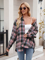 Pocketed Plaid Collared Neck Long Sleeve Shirt