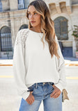 Lace Detail Round Neck Lantern Sleeve Top