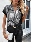 Printed Notched Short Sleeve Blouse