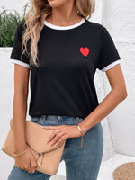 Heart Round Neck Short Sleeve T-Shirt