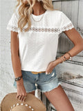 Lace Detail Round Neck Short Sleeve Blouse