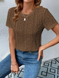 Eyelet Round Neck Short Sleeve T-Shirt