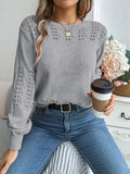 Openwork Round Neck Long Sleeve Sweater