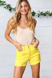 Yellow Denim Button Enclosure Mid Rise Shorts