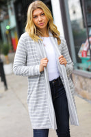 Grey Striped Hacci Open Cardigan