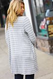 Grey Striped Hacci Open Cardigan