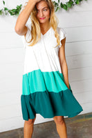 Seafoam & Emerald Tiered Frill Sleeve Midi Dress