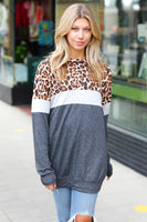 Charcoal & Heather Grey Leopard Color Block Top