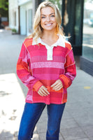 Be Bold Magenta Striped Button Down Placket Collared Top