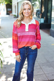 Be Bold Magenta Striped Button Down Placket Collared Top