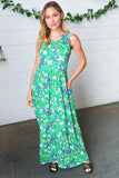 Green & Blue Floral Print Fit and Flare Maxi Dress
