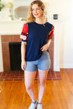 Stand-Out Navy Patriotic Patchwork Puff Sleeve Top