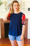 Stand-Out Navy Patriotic Patchwork Puff Sleeve Top