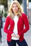 Day On The Town Red Snap Button Rib Cardigan