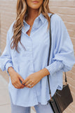 Striped Lantern Sleeve Collared Shirt