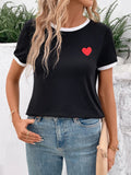 Heart Round Neck Short Sleeve T-Shirt