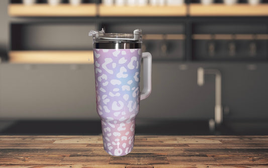 Iridescent Leopard Print 40oz Tumbler W/ Handle