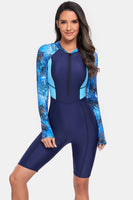 Printed Half Zip Long Sleeve One-Piece Swimwear