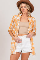 SAGE + FIG Plaid Button Up Side Slit Shirt