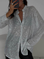 Sequin Button Up Long Sleeve Shirt