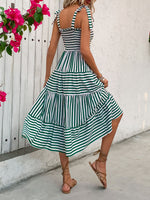 Perfee Smocked Striped Square Neck Midi Dress