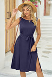 Tied Round Neck Sleeveless Dress