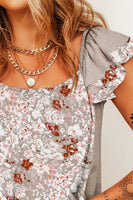 Ruffled Floral Square Neck Cap Sleeve Blouse