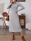 Collared Neck Long Sleeve Midi Dress