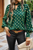 Cutout Printed Mock Neck Long Sleeve Blouse