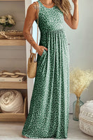 Leopard Round Neck Sleeveless Maxi Dress