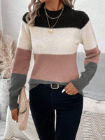 Color Block Mock Neck Long Sleeve Sweater