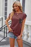 Leopard Round Neck Cap Sleeve T-Shirt