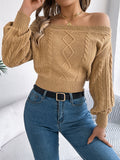 Cable Knit Off-Shoulder Long Sleeve Sweater