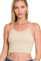 RIBBED SEAMLESS CROPPED CAMI WITH BRA PADS