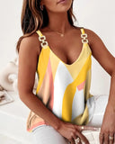 Women Printed Tank TOP With Chainlink decor straps