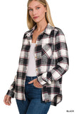 Cotton Plaid Shacket With Front Pocket